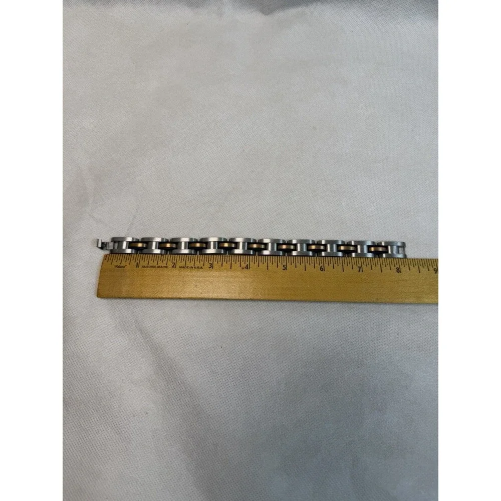 BI Baroni Stainless Steel Men's Link Bracelet  Band Two Tone Silver Gold